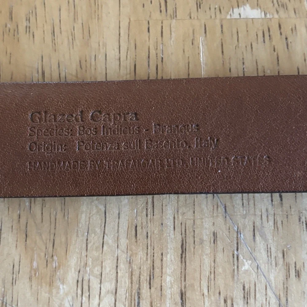 Trafalgar Mens Leather Belt Size 34 Glazed Capra Handmade in USA Classic Office‎